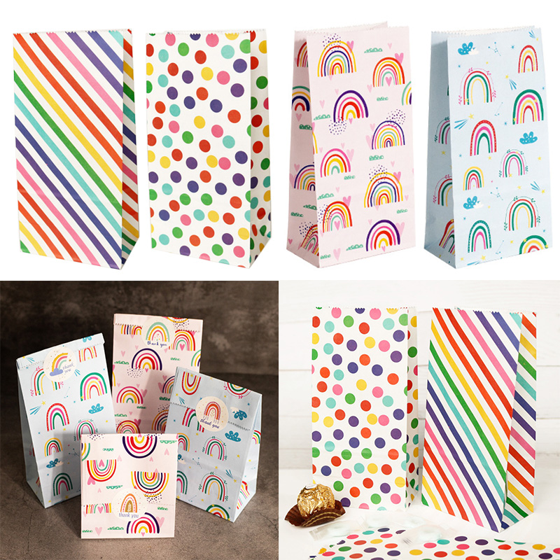 Event Party Box - Küçük Kağıt Torbalar Gökkuşağı Baskılı Şeker