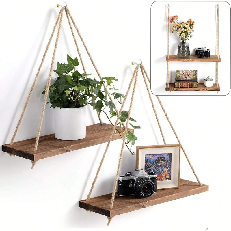 Flower Wall Panel - 1 adet ahşap salıncak asılı kenevir