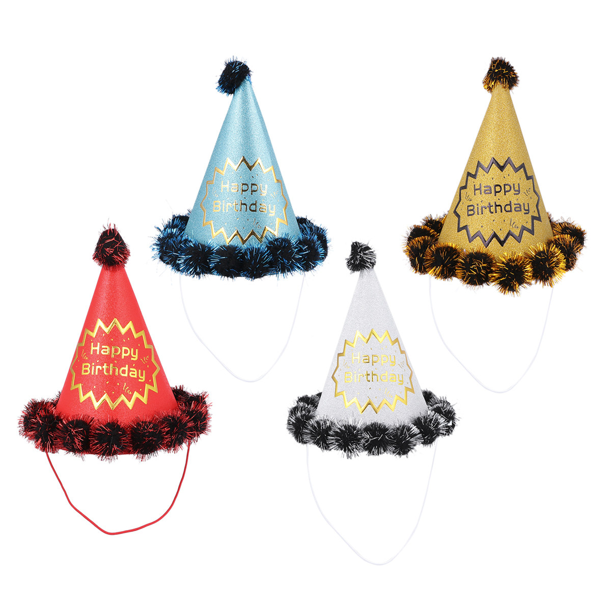 Party Hat Cone - 4 adet Simli Doğum Günü Şapkası