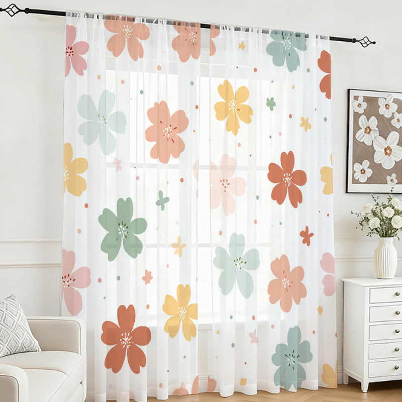 Flower Wall Panel - 2 adet dijital baskı şeffaf perde,