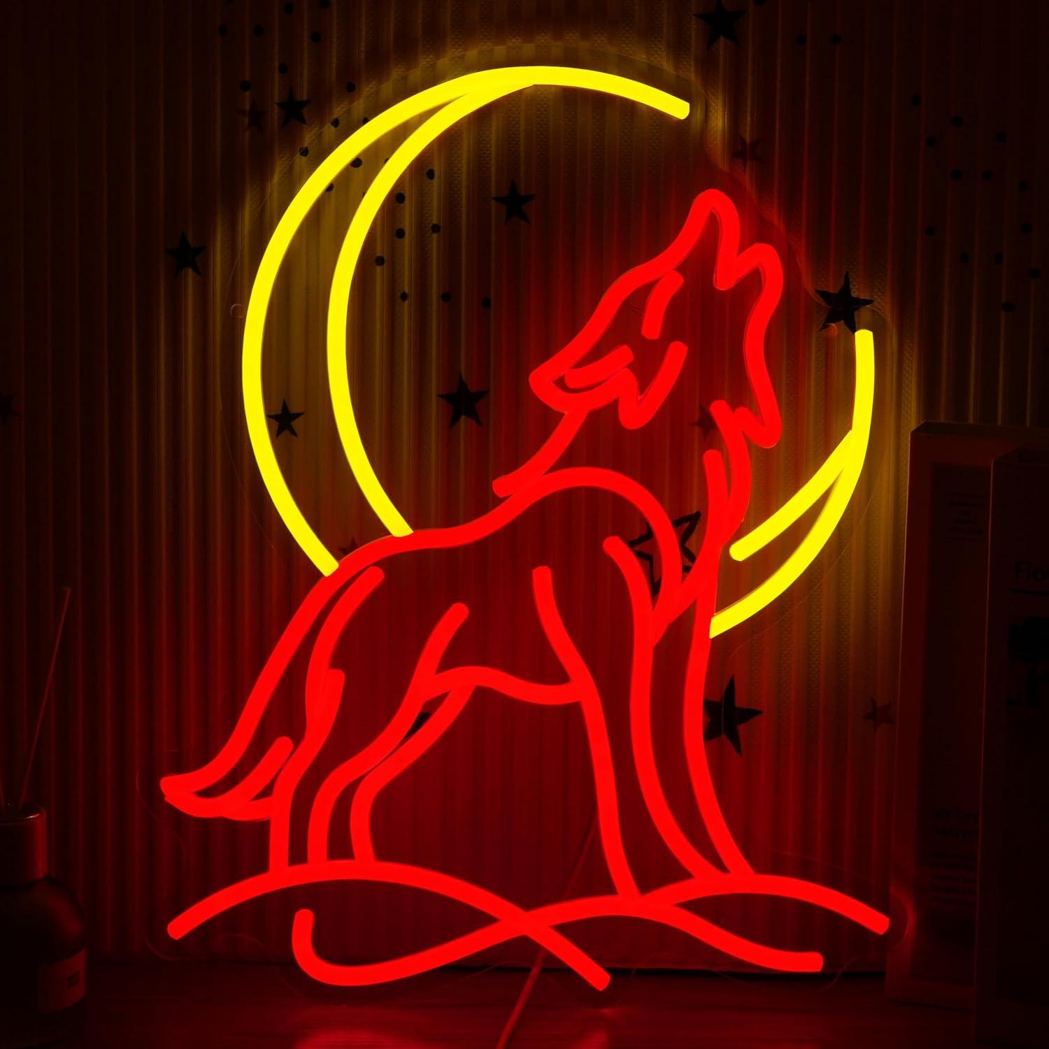 Neon Sign Party - Uğultuyan Kurt Neon Tabela, Ay Desenli