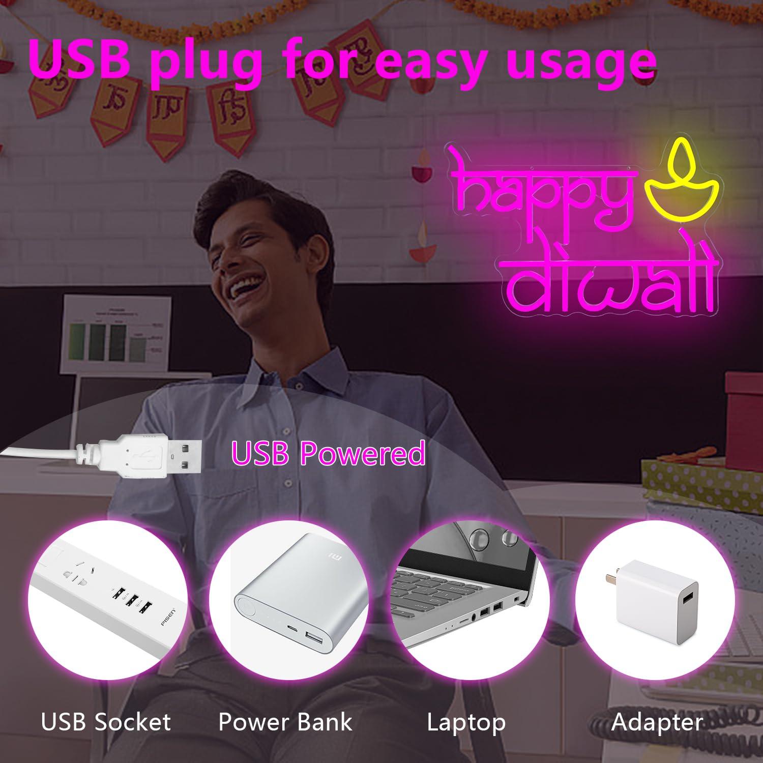 Mutlu Diwali Neon Tabelası USB - Neon Sign Party incelemesi ve fiyatı